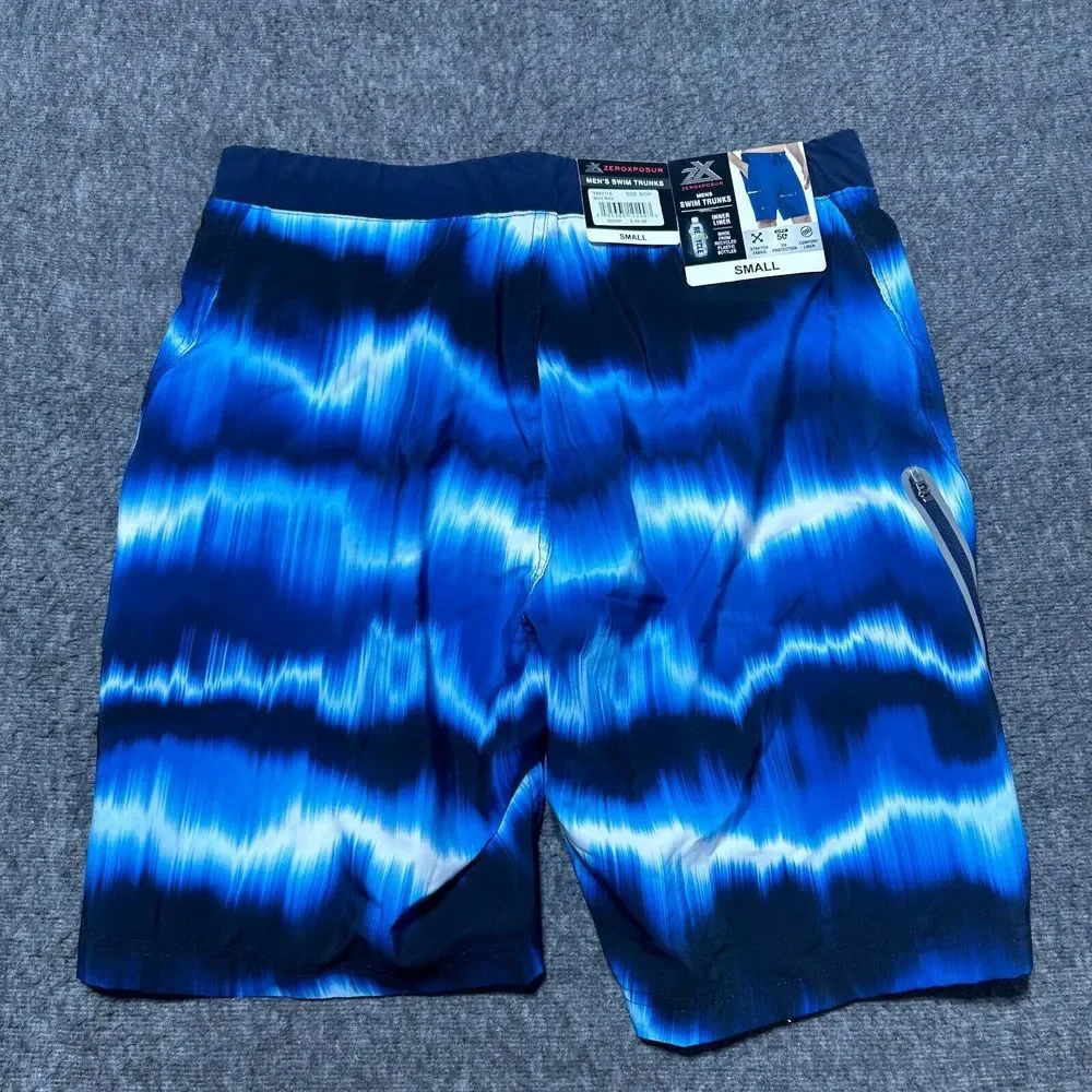 Zeroxposur Mens Swim‎ Trunks Small Shorts Blue Bathing Suit Bottoms Tie Dye